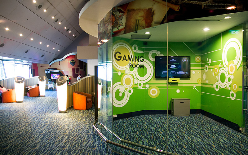 The entrance to the Gaming Room at Changi Airport’s Entertainment Deck